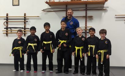 martial arts teacher with students