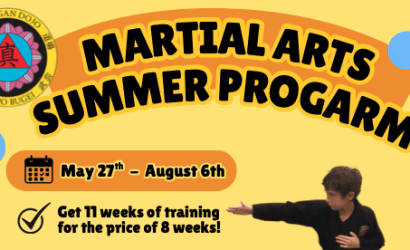 Shin Gan Dojo martial arts summer program for kids flyer. Liberty Hill Texas