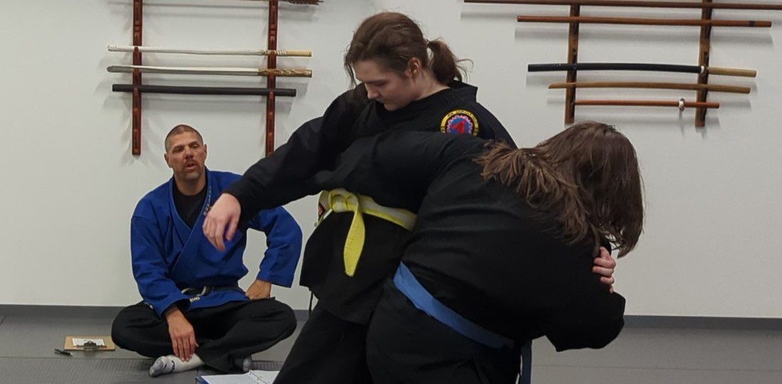 Two young ladies practicing martial arts at Shin Gan Dojo in Liberty Hill, TX